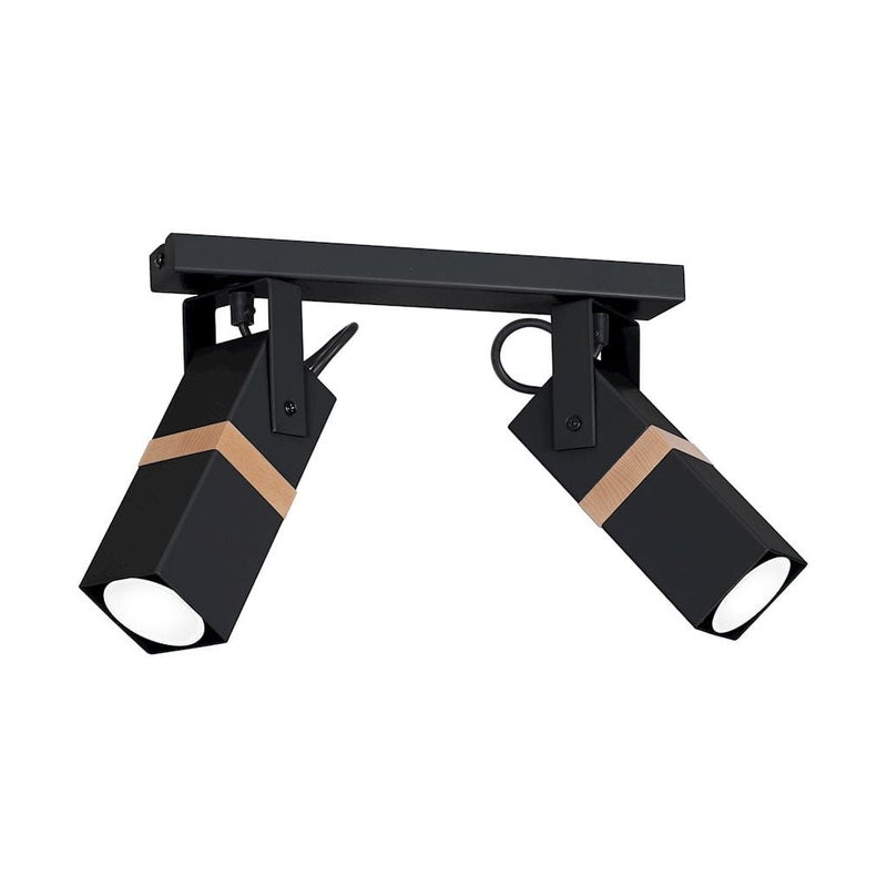Reflektor sufitowy spot natynkowy Vidar listwa czarny-jasne drewno 2xGU10x35W wym: 40 x 8 cm metal Milagro