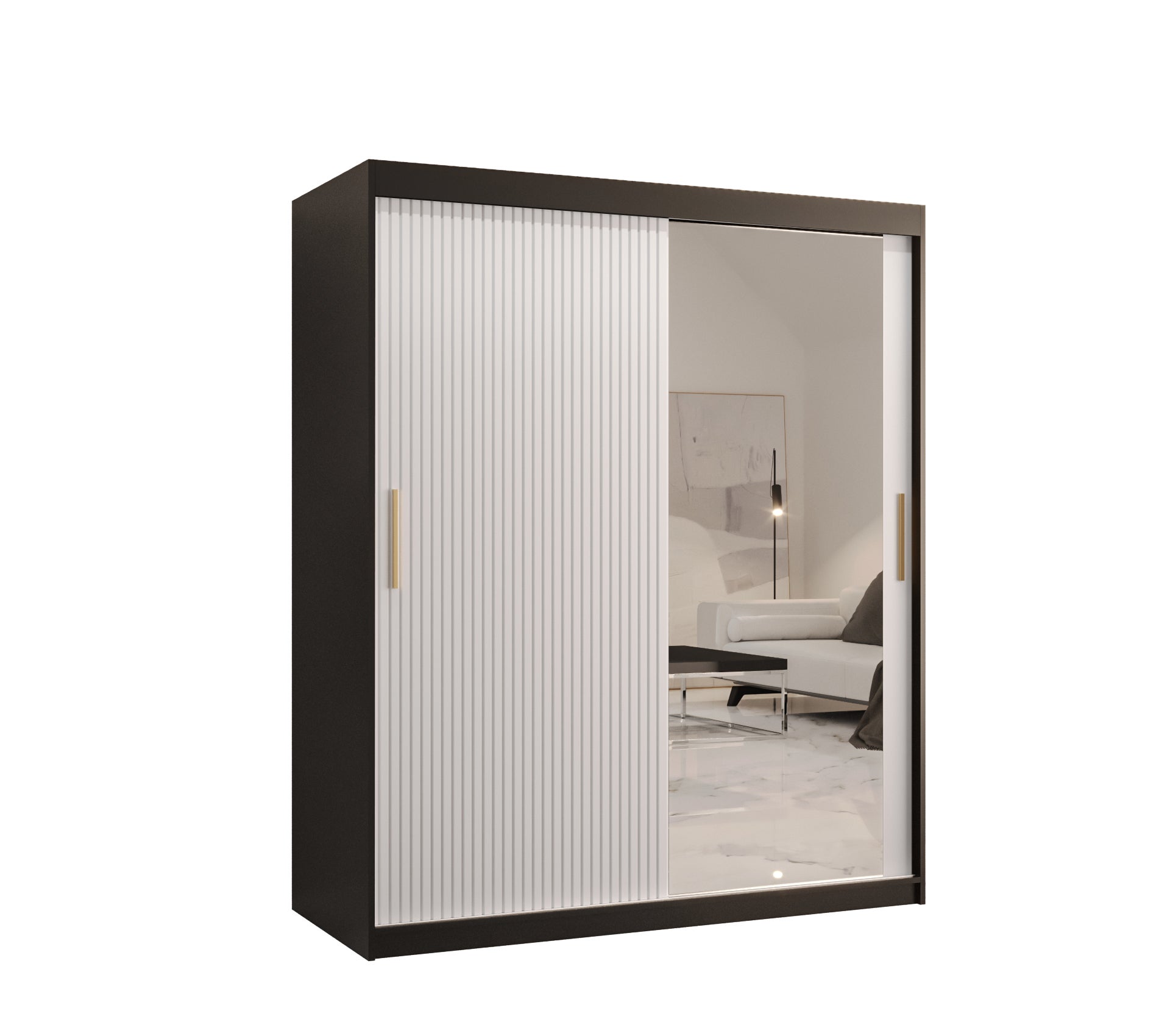 Szafa przesuwna garderoba RIFLO SLIM 2 150 x 62 x 200 cm Czarny + Biały - Abiks Meble
