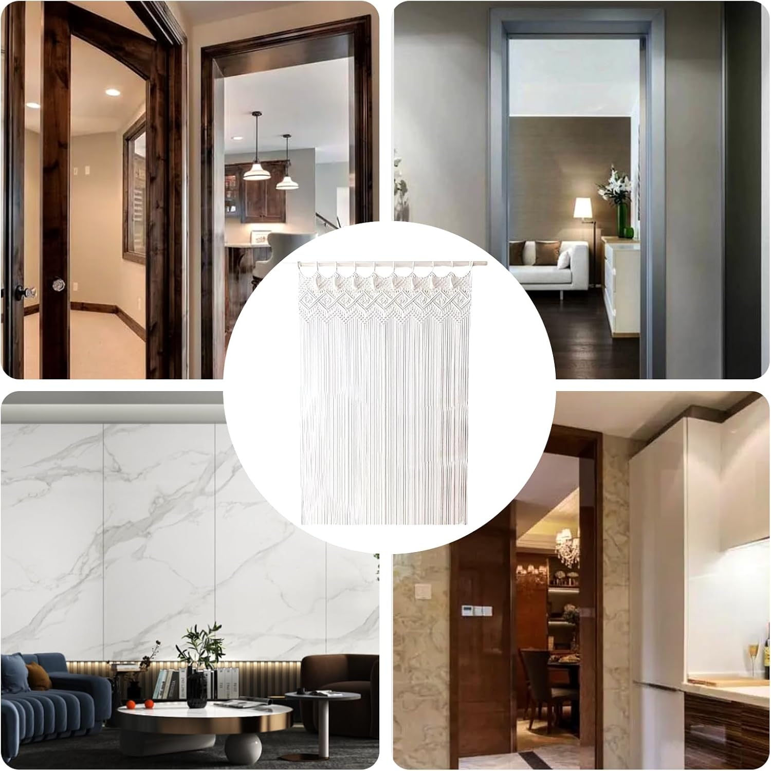 Rideau Mural en Macramé Tissé Moyen - Séparateur de Pièce, Pour Porte et Fenêtre - Coton - 4
