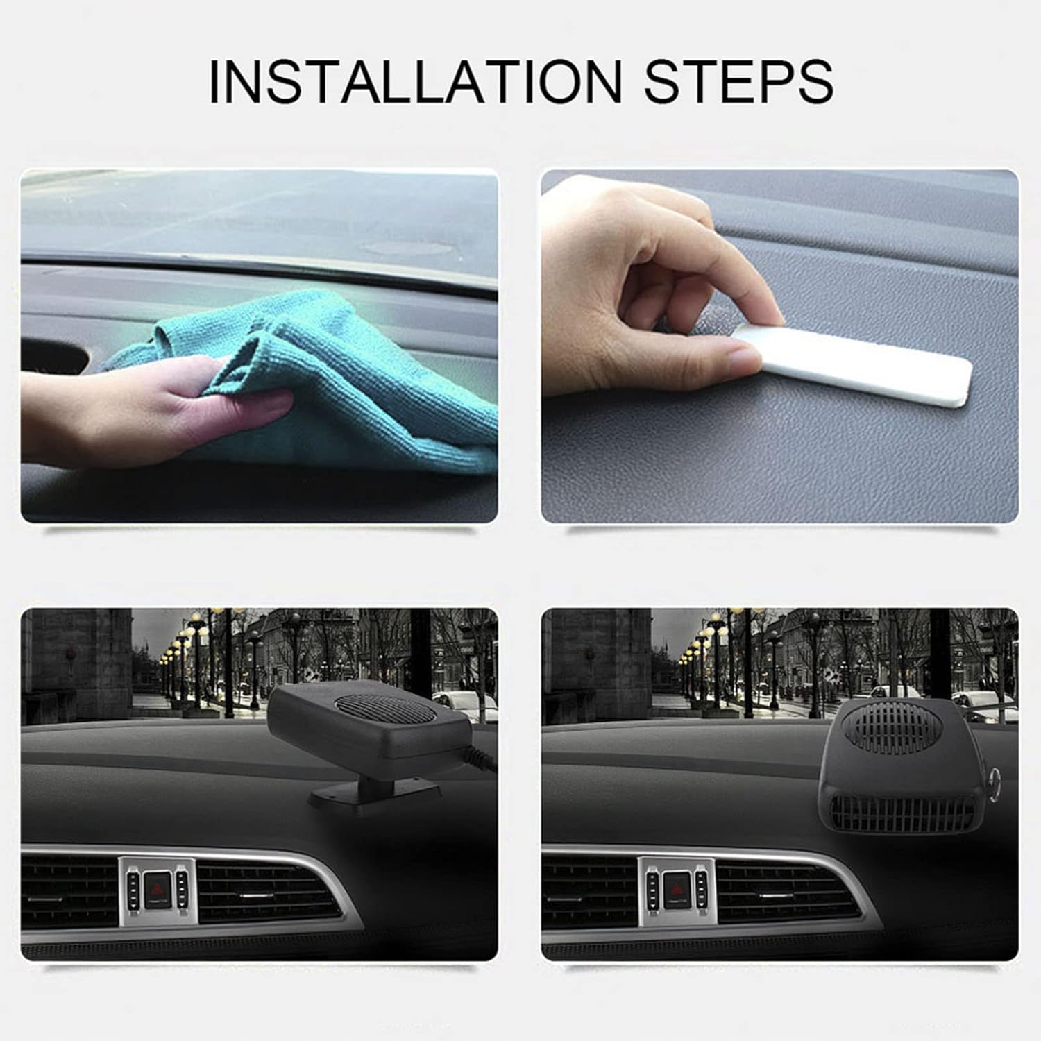 Przenośny ogrzewacz samochodowy, obrotowy 360°, z gniazdem zapalniczki, 12 V, 200 W, czarny - 3