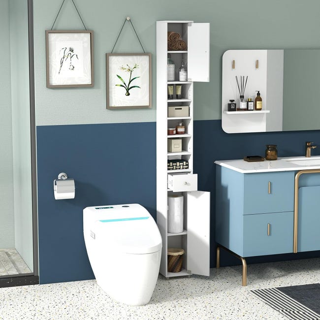 Meuble Salle de Bain Rangement en Bois 1 Armoire à 2 Etagères Réglables Meuble Salle de Bain Rangement en Bois 1 Armoire à 2 Etagères Réglables