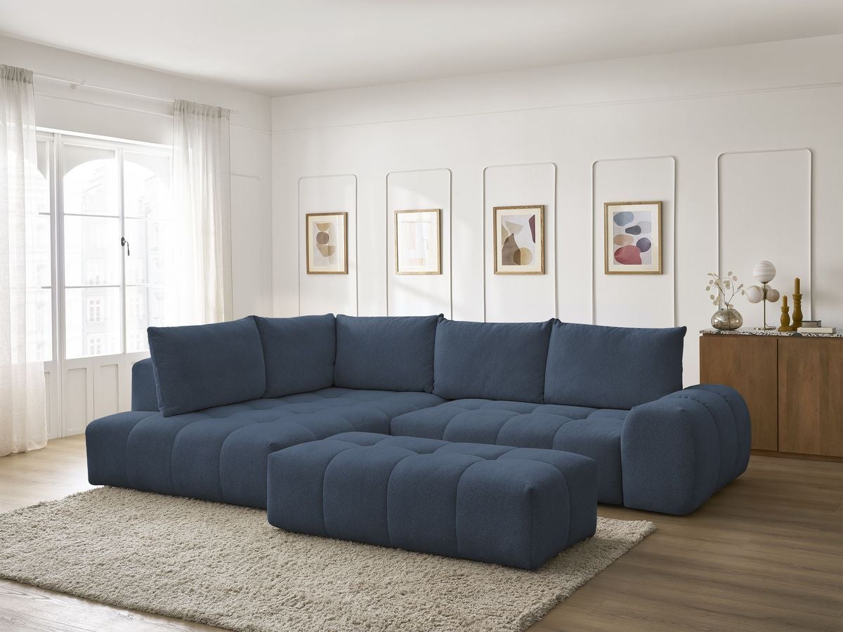 Canapé d'angle L convertible coffre EVEREST tissu chiné avec pouf ...