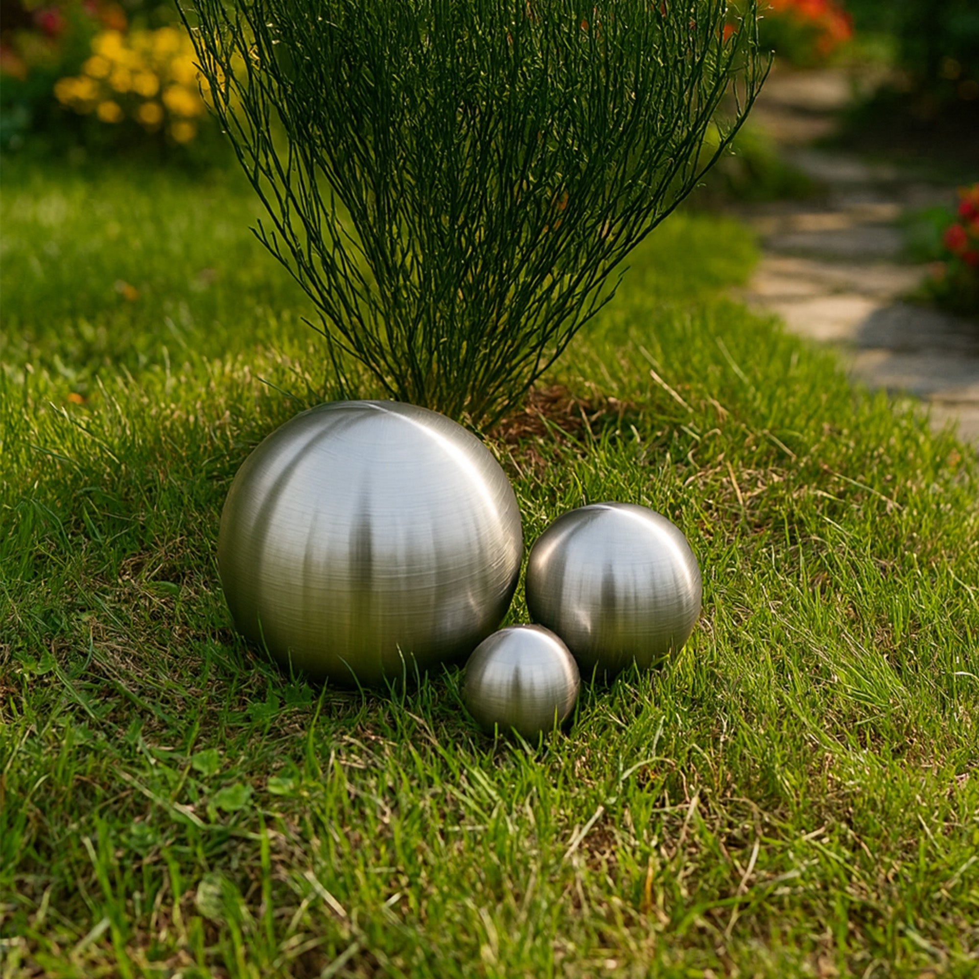 Köhko zestaw 3 kul ze stali nierdzewnej Ø 5-8-12 cm kula dekoracyjna wykonana ze szczotkowanej matowej stali nierdzewnej