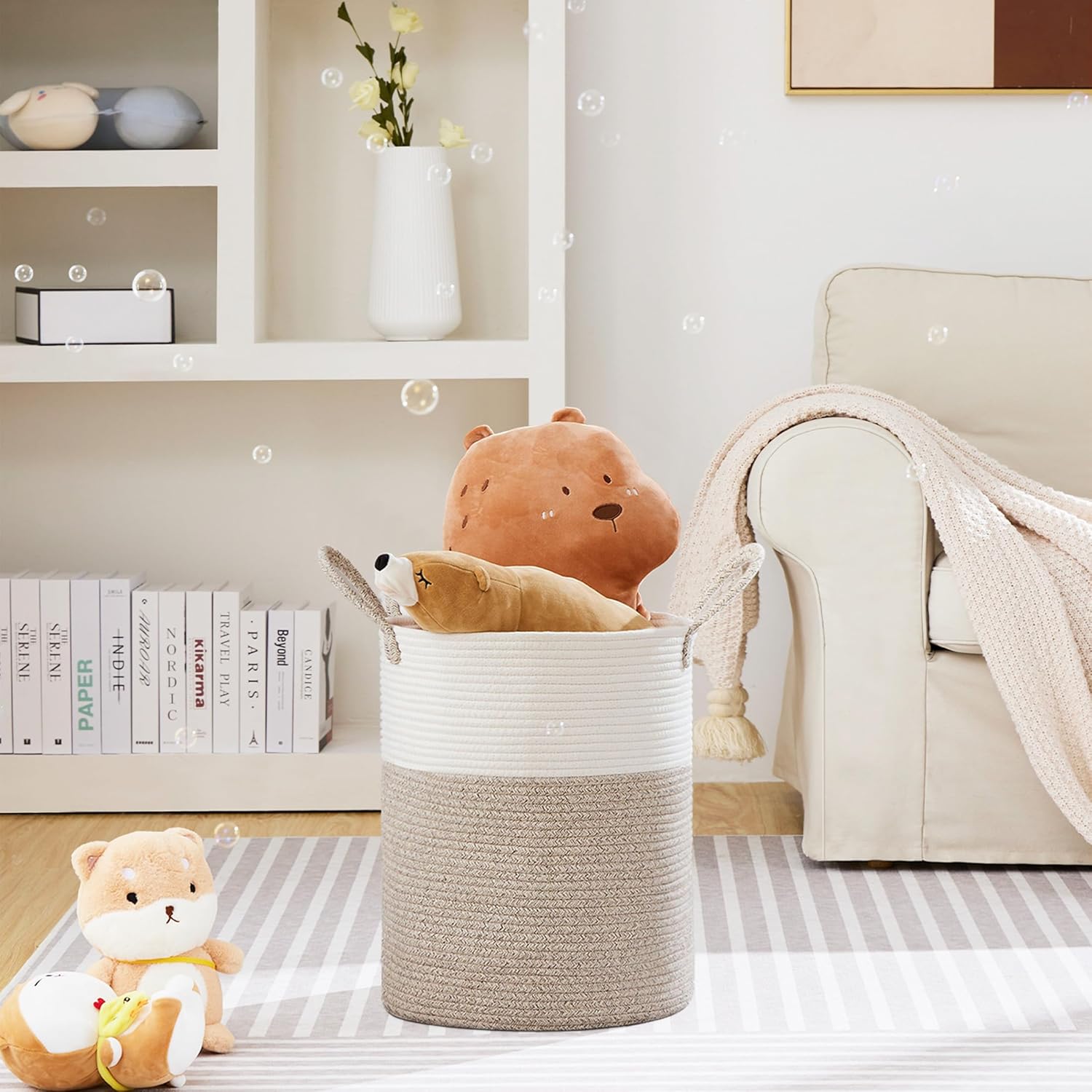 Bextcok cestas para la ropa, cestas de almacenamiento tejidas, cestas para la ropa redondas con asas, adecuadas para lavaderos habitaciones infantiles