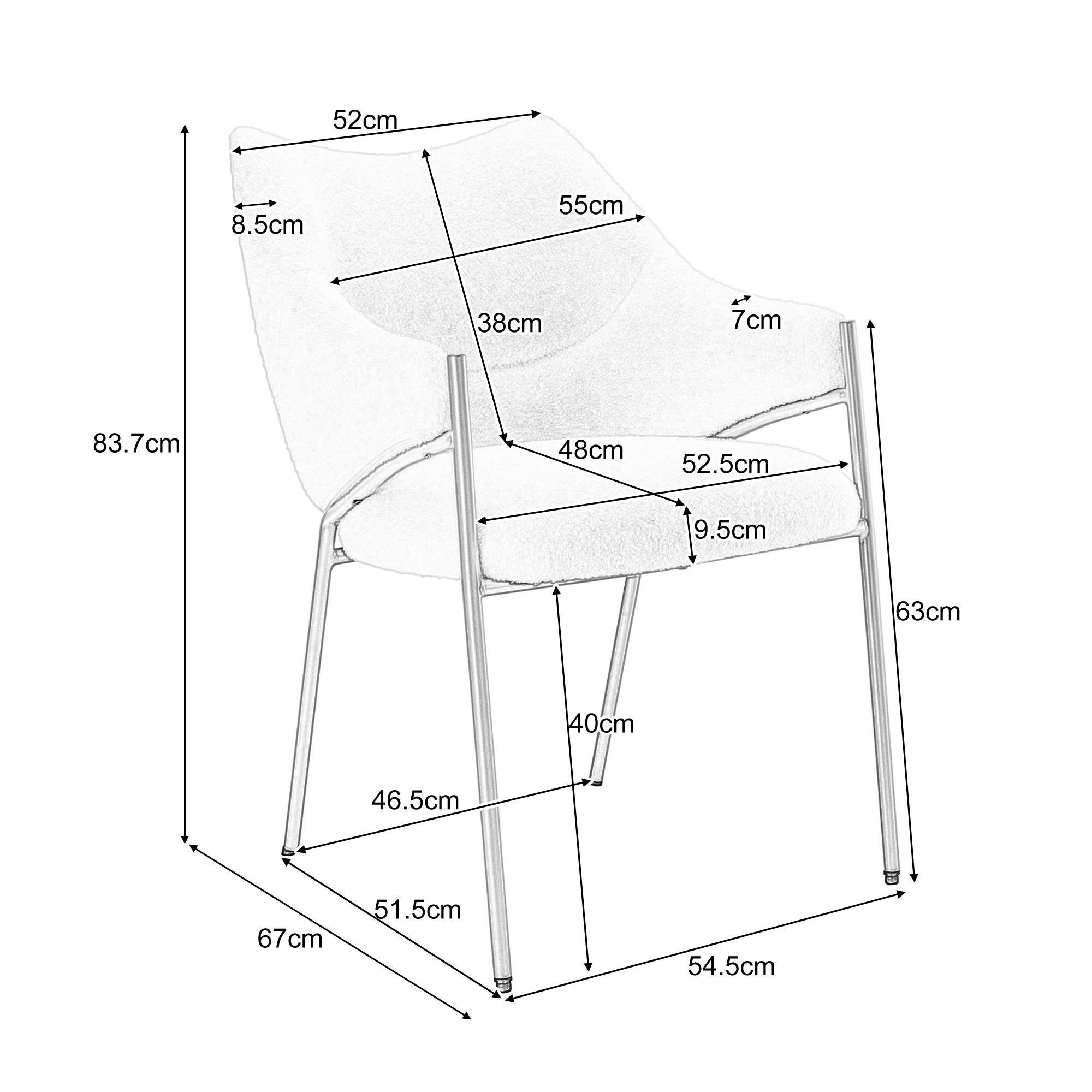 1 Chaise de salle à manger avec accoudoirs - tissu en sherpa - style moderne - Beige - 4