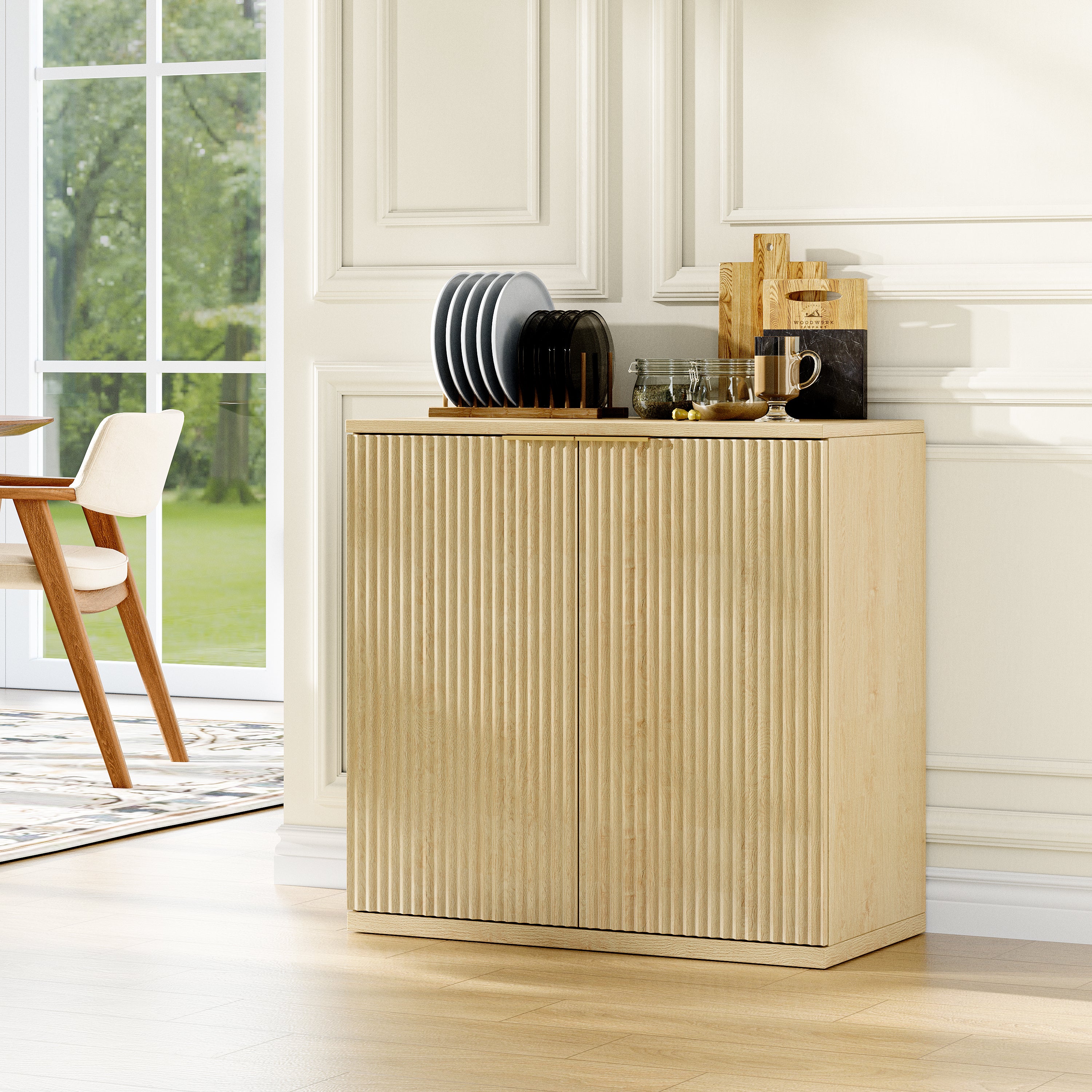 Aparador moderno con frontal plisado y tirador metálico, mueble ...