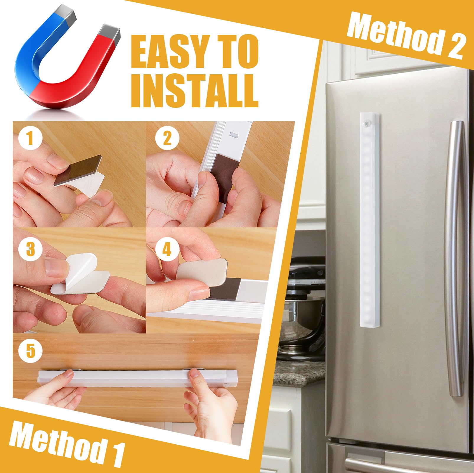 Paquete de 2 luces LED inalámbricas con Sensor de movimiento, luz nocturna para cocina, armario, lámpara, retroiluminación de escalera - 6