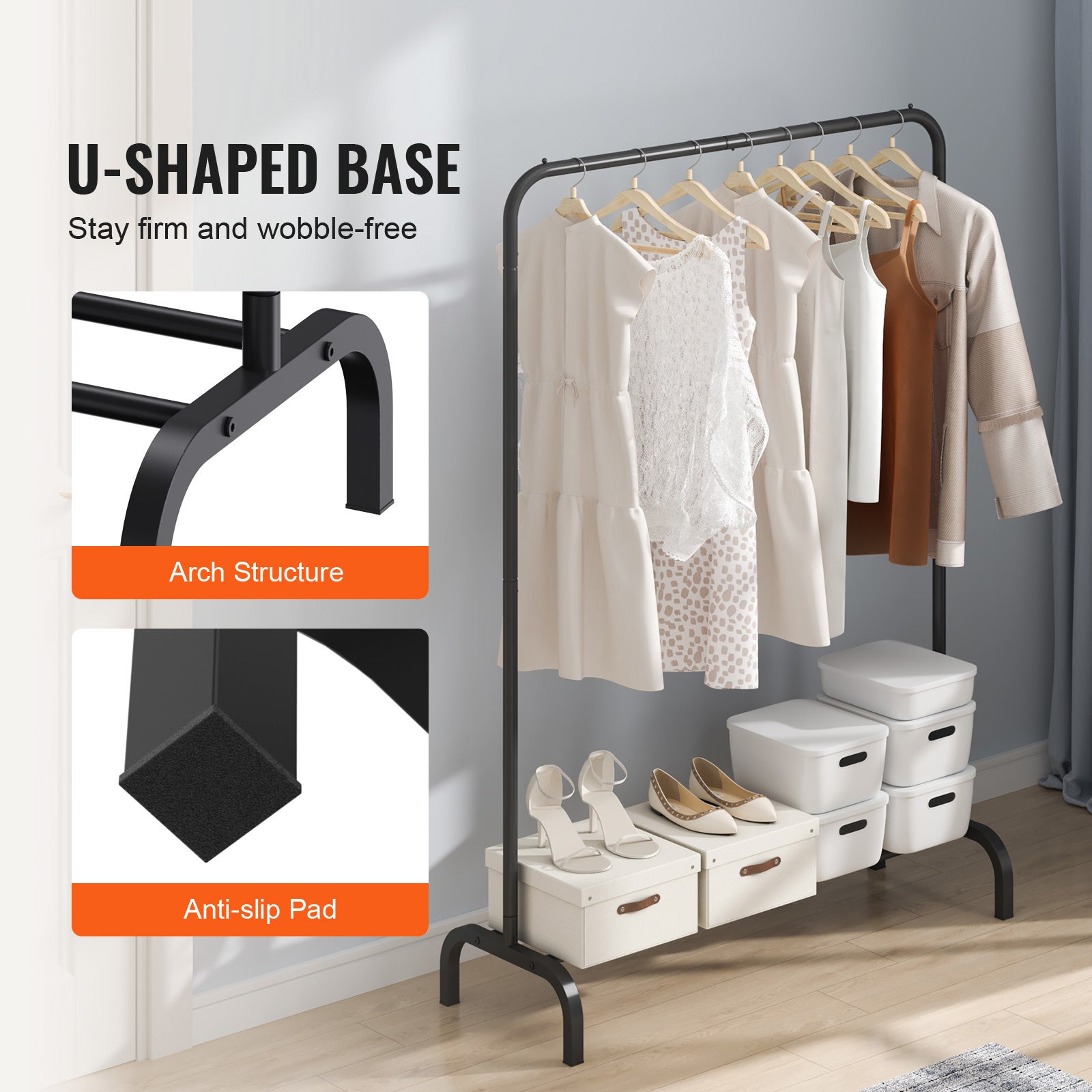 Portant à Vêtements VEVOR 101x40x151 cm, avec Étagères à Chaussures, en Acier au Carbone Stable, pour Rangement Buanderie Chambre à Coucher, Noir - 5