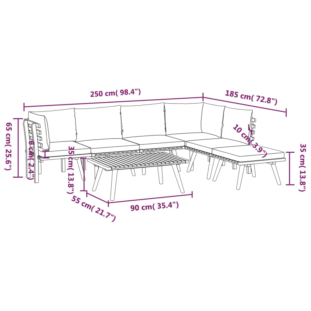 Salon bas de jardin en Bois Marron 6 personnes - 8