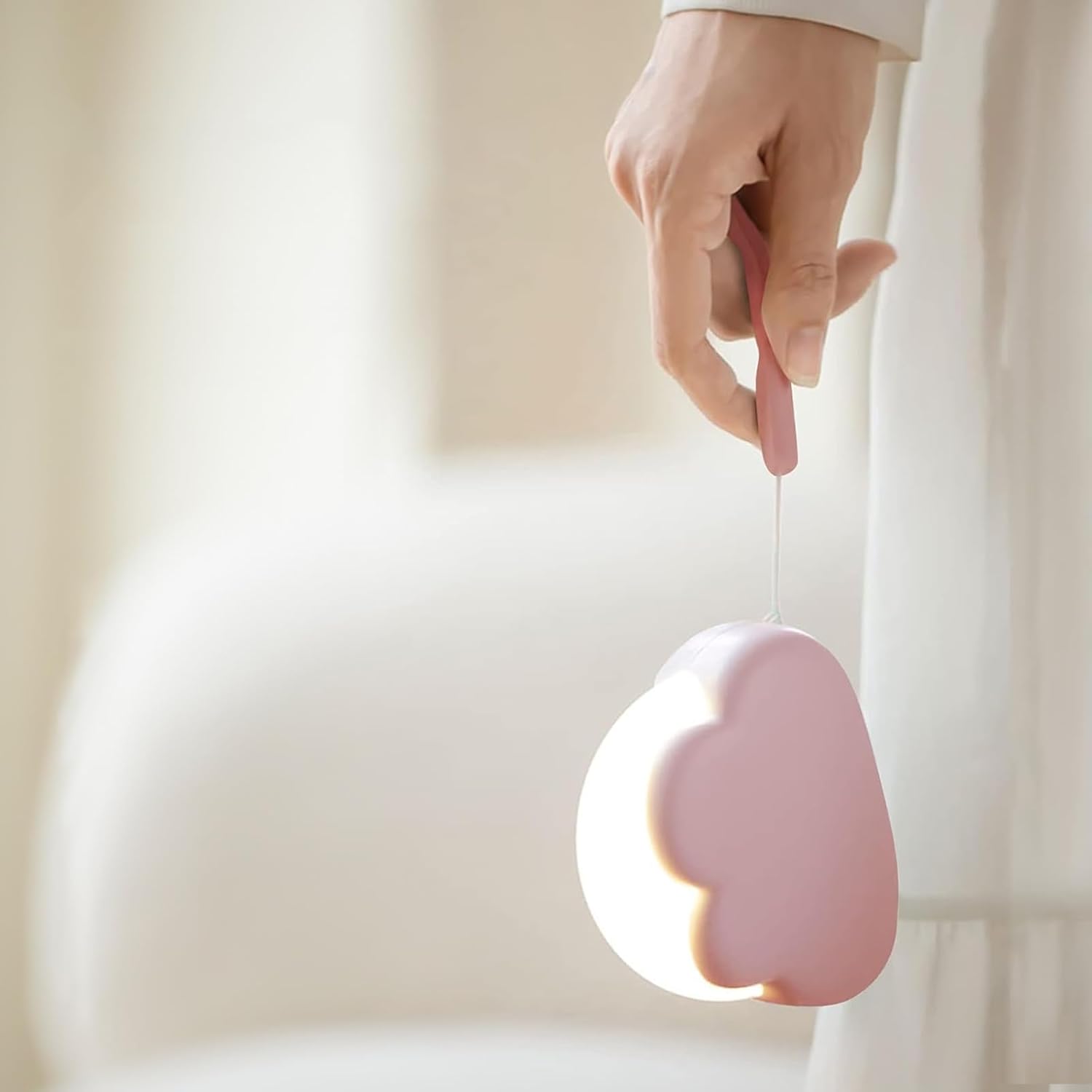 Lampka nocna w kształcie chmurki, lampka nocna dla dzieci, przenośna, ładowana przez USB, światło żółte i białe (różowe). - 6