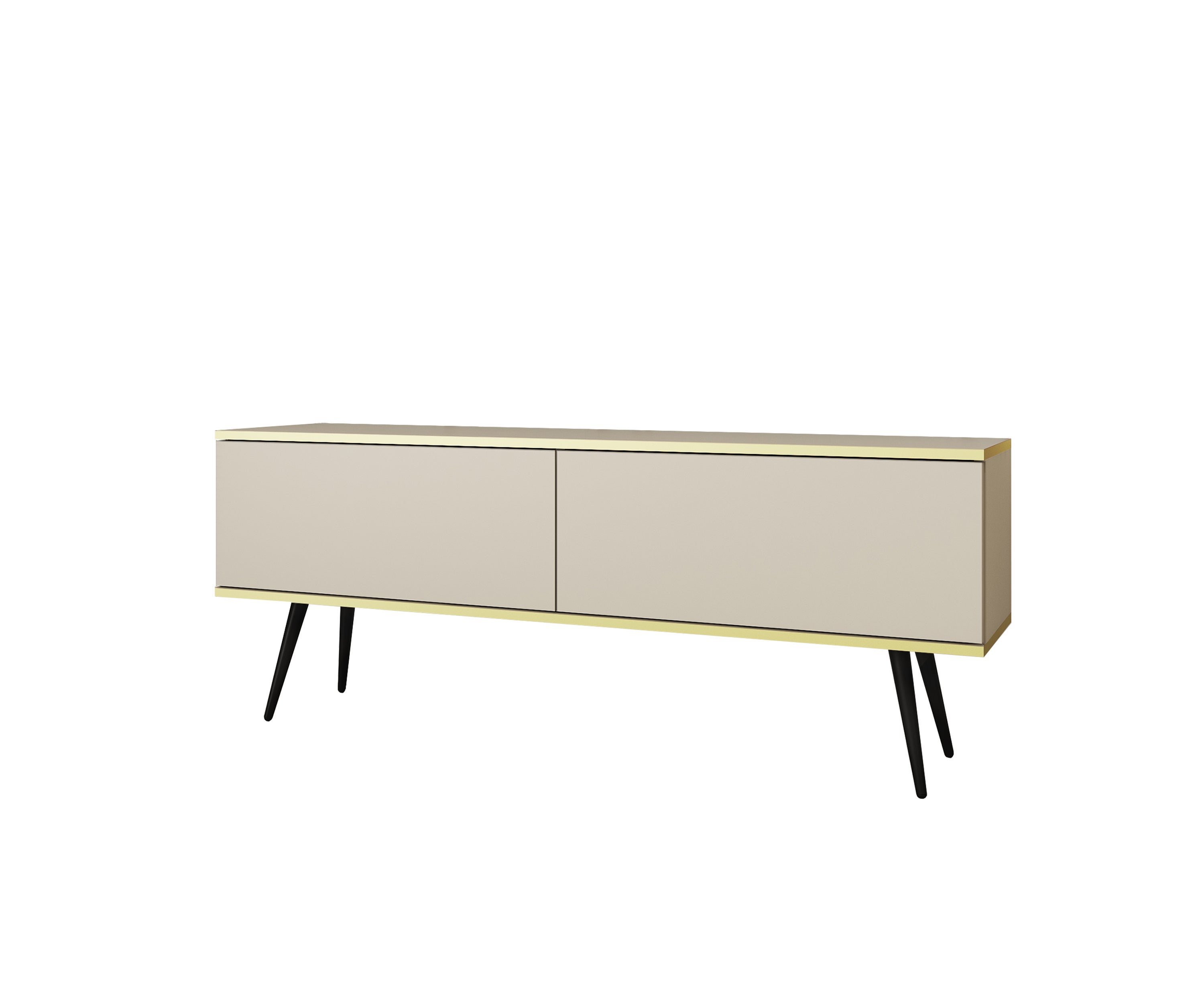 Szafka RTV, beżowy, czarne nogi, 135 x 30 x 52 cm, otwierany na wcisk