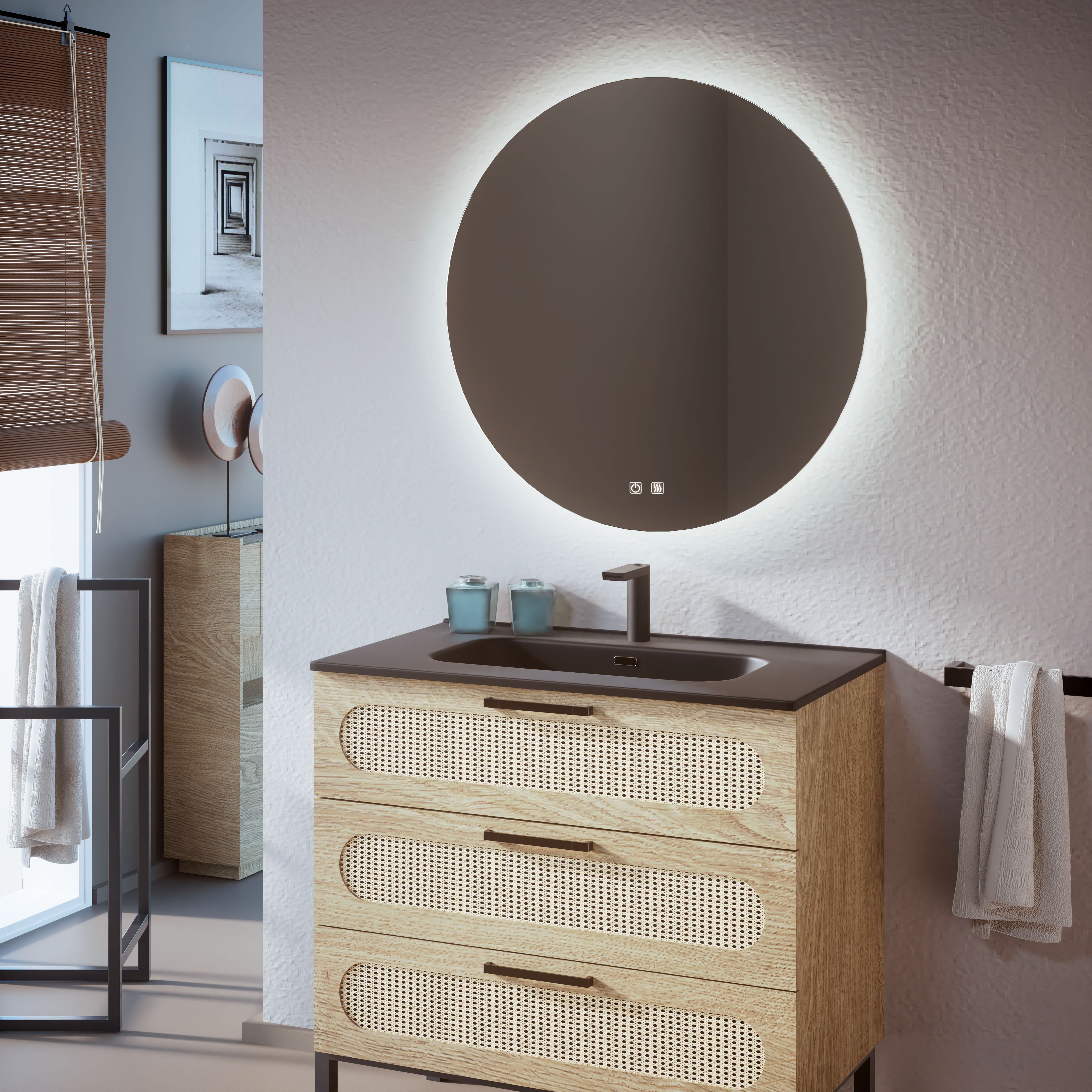 Feel Your Bath Espejo Bluetooth de Baño Redondo, Luz LED Regulable, 60cm, con Interruptor Táctil, Antivaho y Apagado Automático - 4