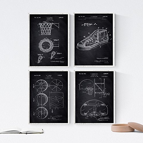 Azul pack de 4 láminas con patentes de baloncesto. set de posters con inventos y patentes antiguas. nacnic sin marco - a3