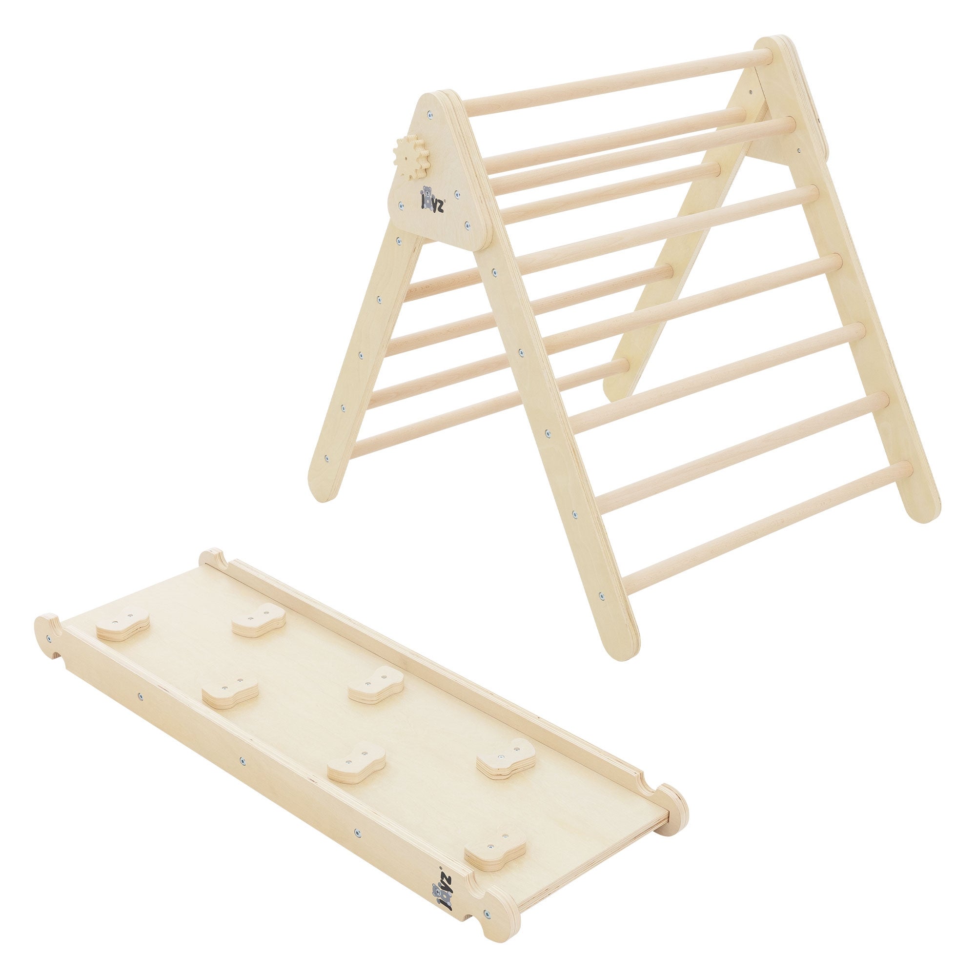 Toboggan / Rampe D'escalade 2 En 1 Pour Triangle Pikler – 7 Prises – Bois Blanc – Jouet Montessori Intérieur Dès 2 Ans