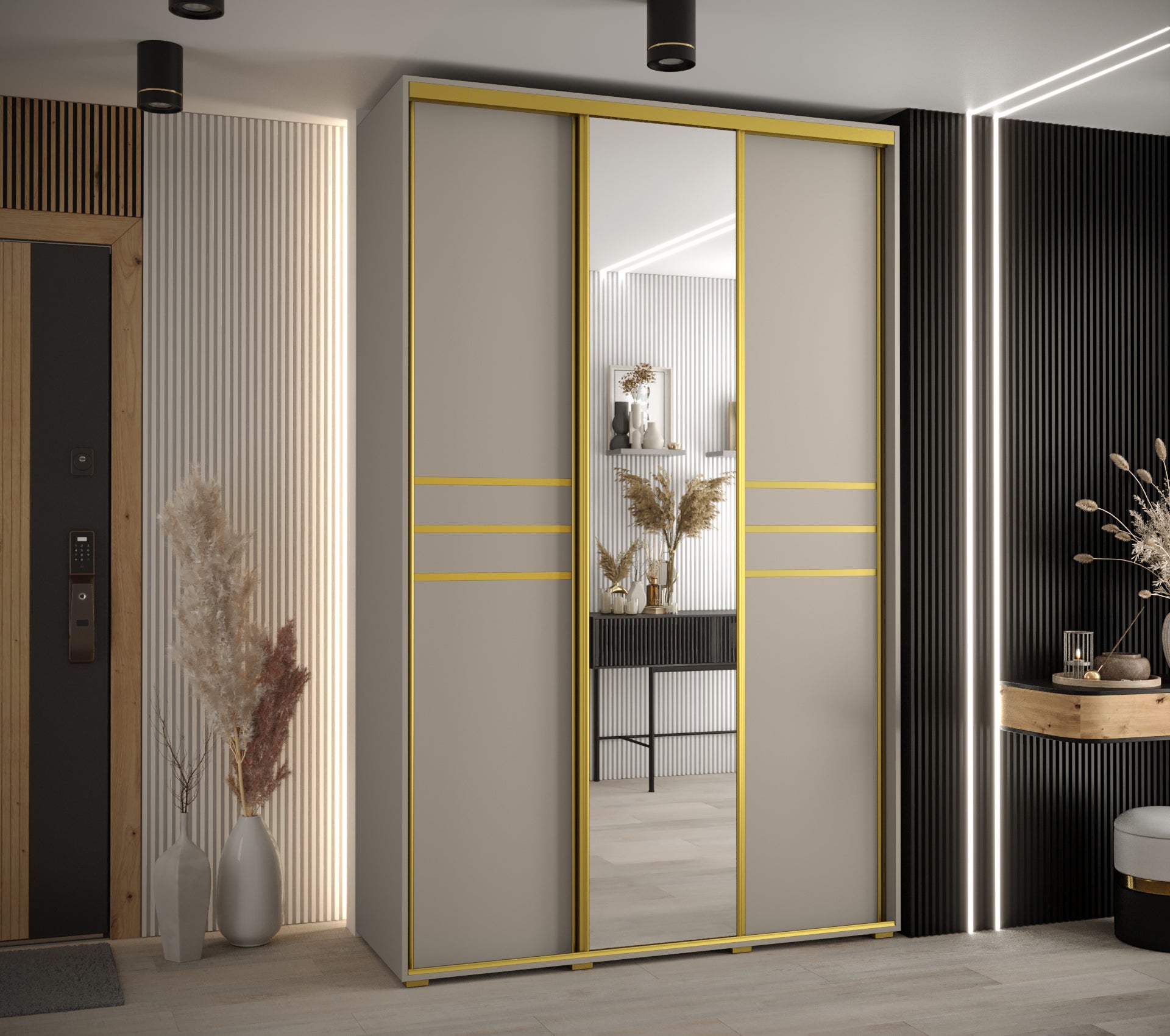 Szafa przesuwna z lustrem wysoka Dakota 11 160 x 45 x 235,2 cm kaszmir + u. Złoty - Abiks Meble