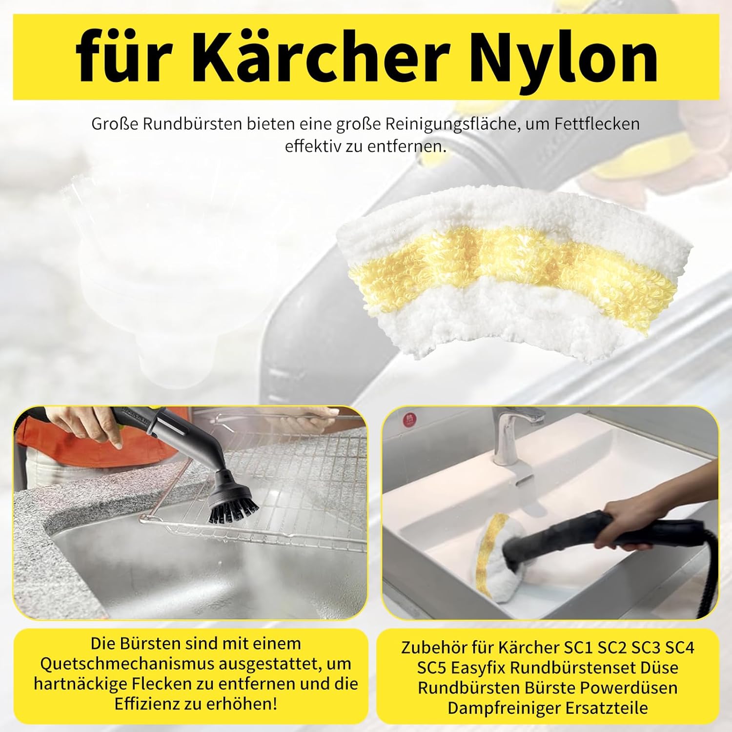 Akcesoria do parownicy Kärcher Easyfix SC1 SC2 SC3 SC4 SC5 - Zestaw szczotek okrągłych - Dysza szczotki okrągłej - Szczotka do parownicy - 4