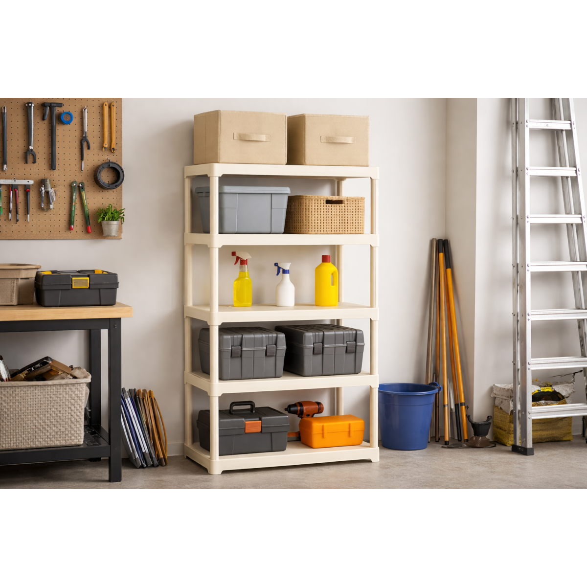 Estante de arrumacao 5 niveis 80x40x176 cm - Estante bege em polipropileno resistente - Suporta 150 kg - Anti humidade - Art Plast - 5
