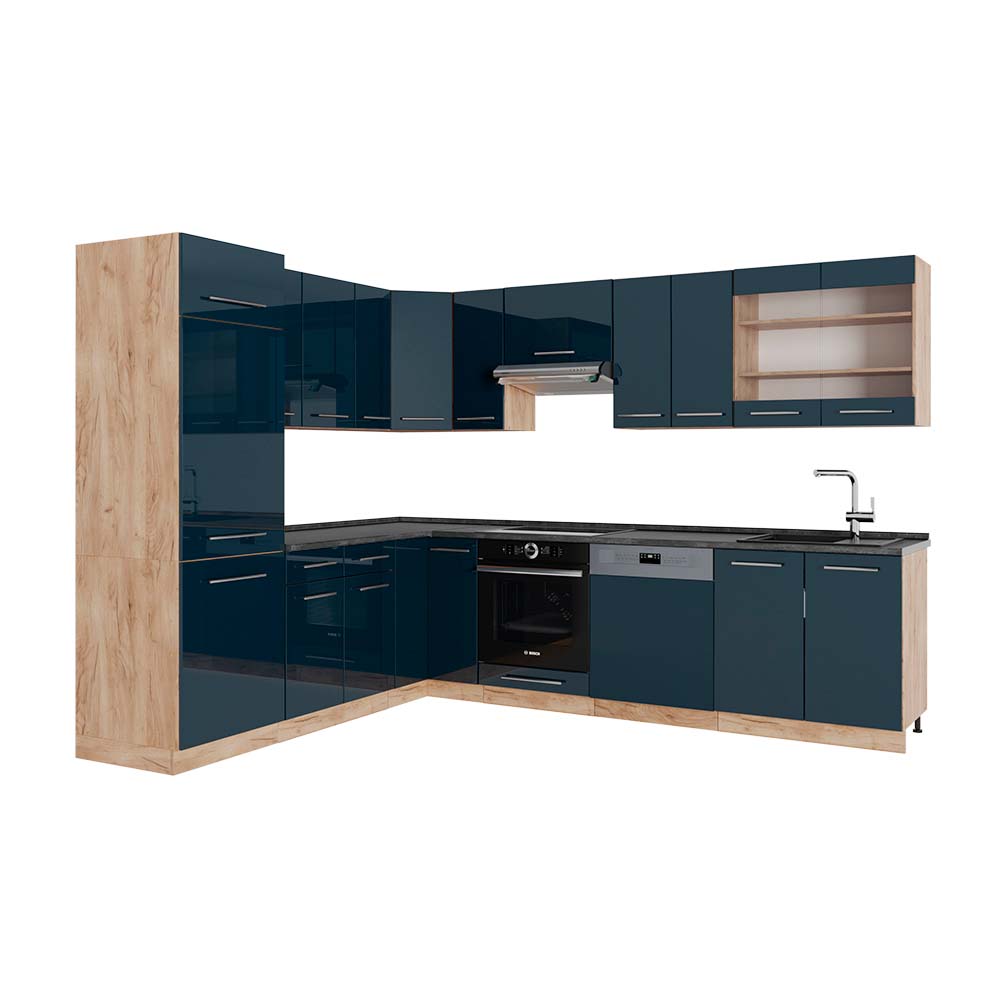 Vicco Cuisine en Angle Fame-Line, Anthracite Brillant/Chêne doré, 227x60cm, PT Chêne Vicco Cuisine en Angle Fame-Line, Anthracite Brillant/Chêne doré, 227x60cm, PT Chêne