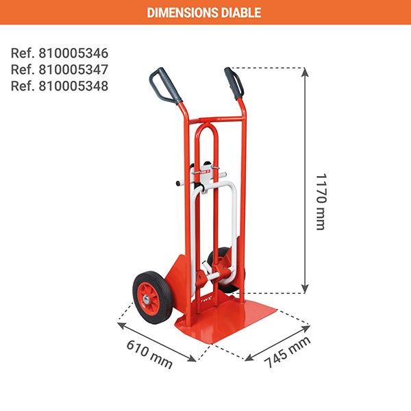Diable porte-bacs - Roues caoutchouc - Charge max 250kg - 810005346 - 2