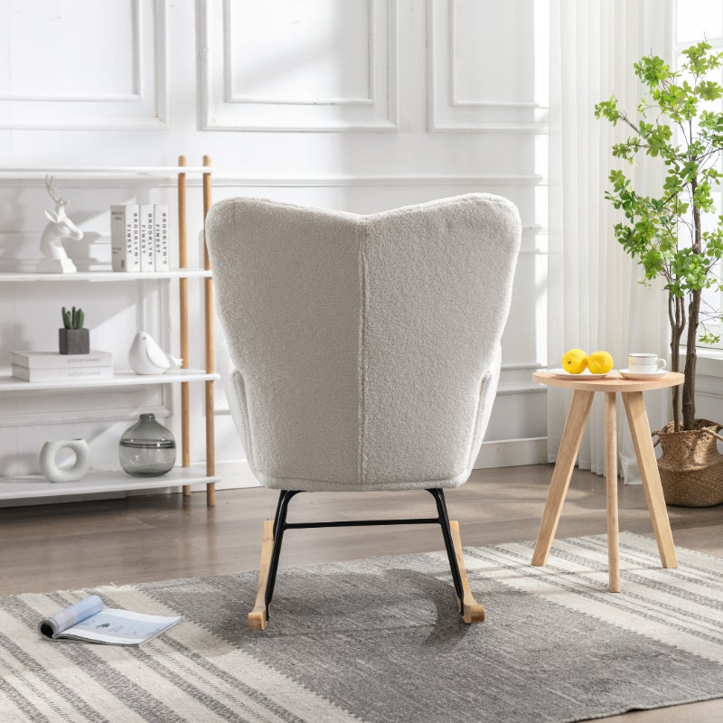 Nowoczesny fotel bujany w tkaninie Teddy z wyściełanymi podłokietnikami i pikowanym wzorem – idealny do salonu i sypialni - 5