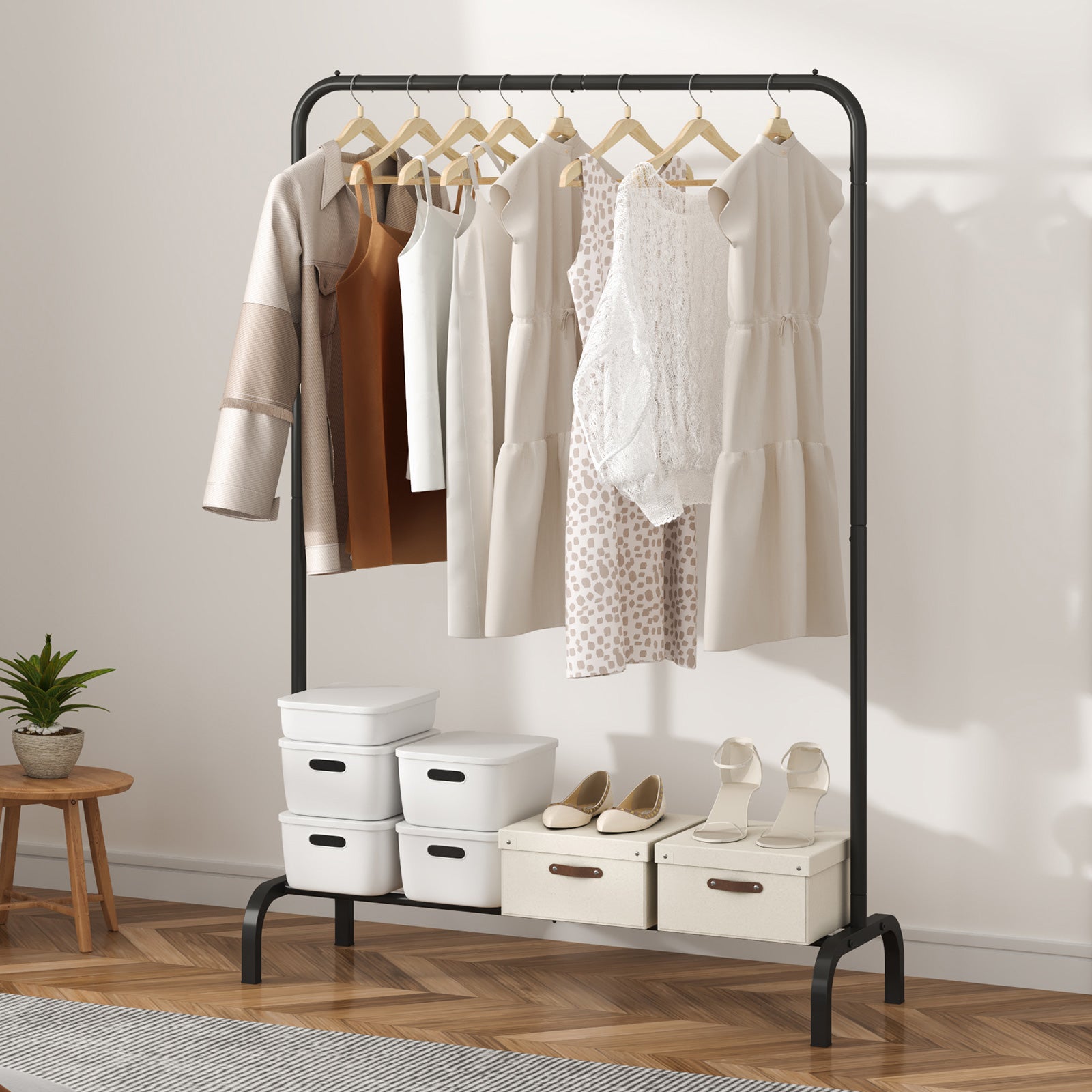 Portant à Vêtements VEVOR 101x40x151 cm, avec Étagères à Chaussures, en Acier au Carbone Stable, pour Rangement Buanderie Chambre à Coucher, Noir - 8
