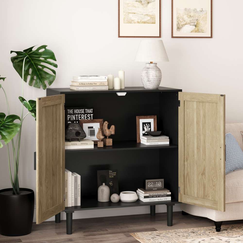 Buffet 2 portes en rotin, 80cm, rangement spacieux, anti-basculement – pour salon, salle à manger, entrée - 6