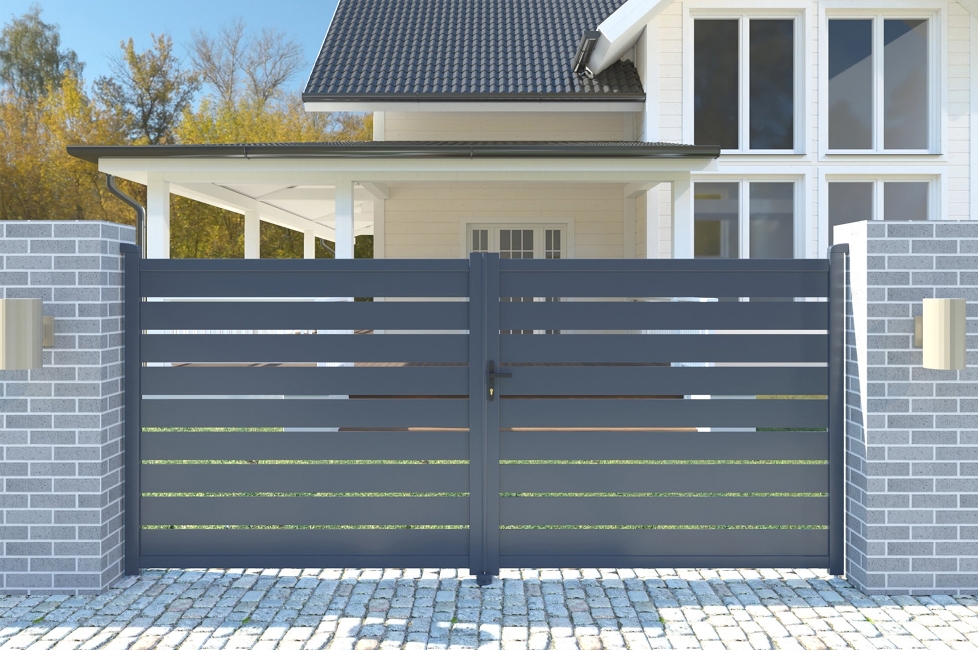 VOGEL Cancello a battente motorizzato in alluminio, semi traforato 300 x 180 cm + kit Motorisation B250, grigio - 9