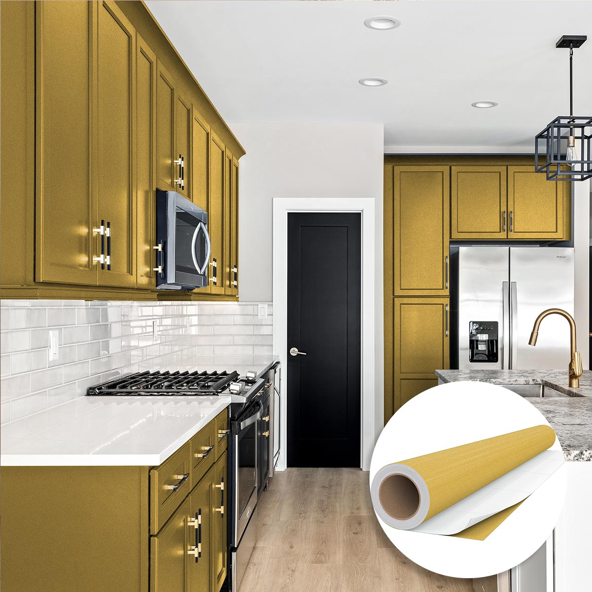 Rollo de vinilo adhesivo impermeable por metro - adhesivo lavable para cocina, muebles, armarios, puertas - 60cmx10m - oro dorado