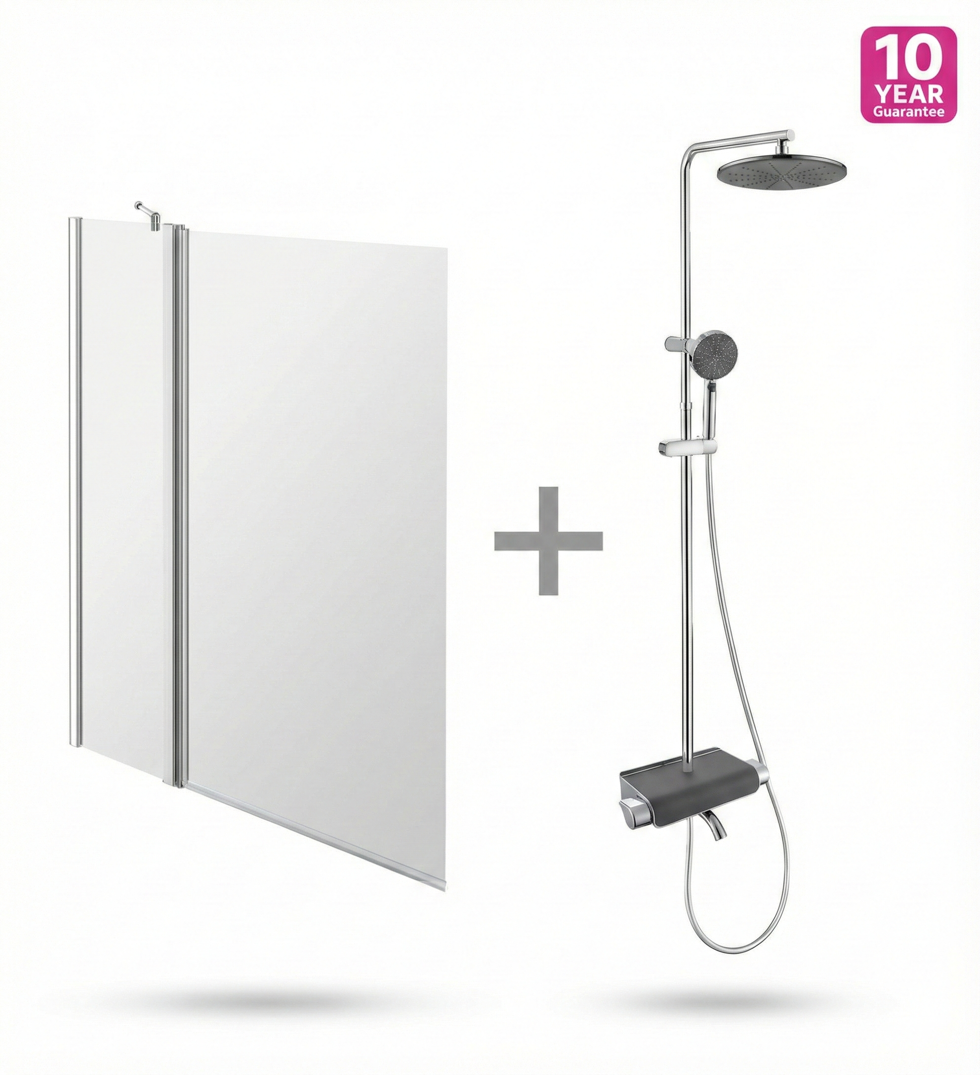 Zestaw 2w1 Parawan Nawannowy 103cm Uchylny + Kolumna Prysznicowa Termostatyczna z Wylewką - Blokada 38°C - Deszczownica Ø25cm - Szkło Hartowane 5mm -