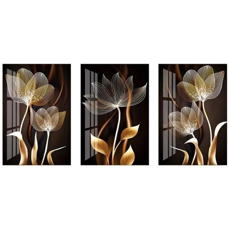 Lot de 3 tableaux muraux modernes noirs et dorés - Feuilles dorées Tableau mural Pour le salon Noir et doré Sans Cadre 30x40cm - 4