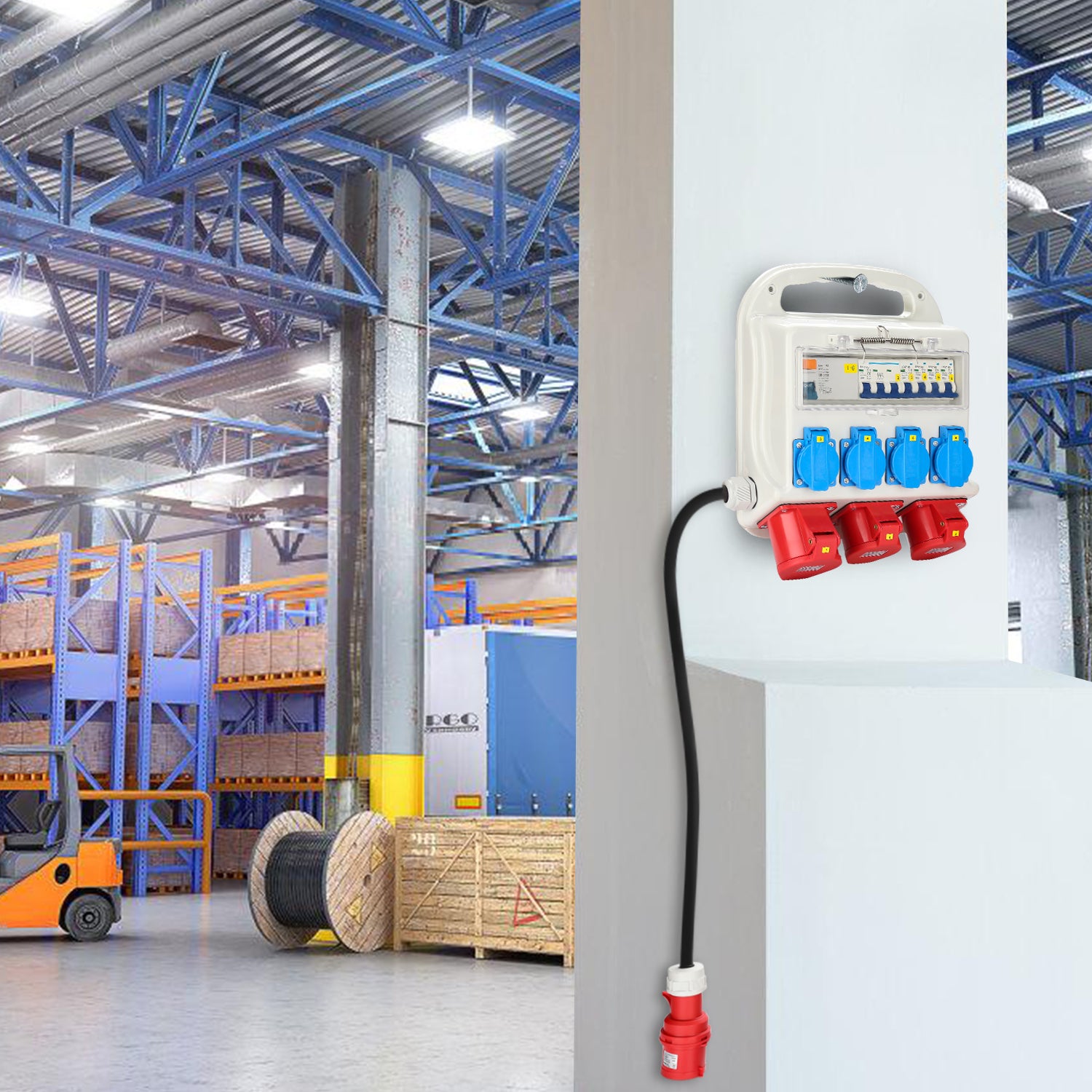 Coffret de Chantier Monophase Repartiteur de Courant Mural Coffret Electrique de Chantier 2x400V-16A 1x400V-32A 4x230V Schuko(RCCB) - 9