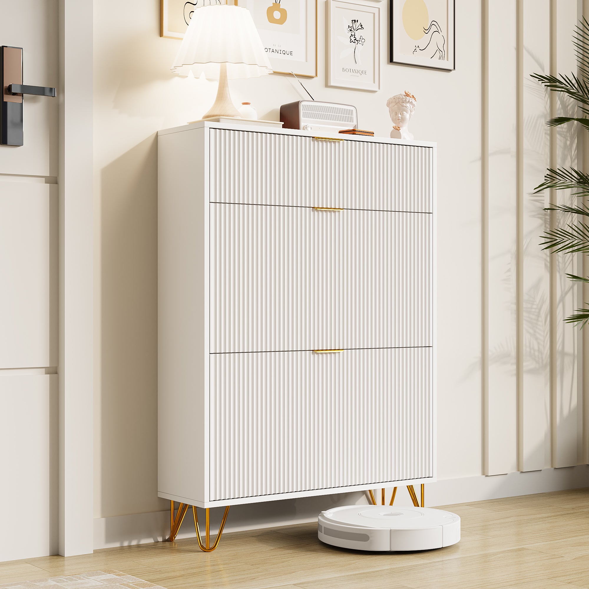 Armoire à chaussures moderne blanche à 3 tiroirs en bois avec poignées — free download