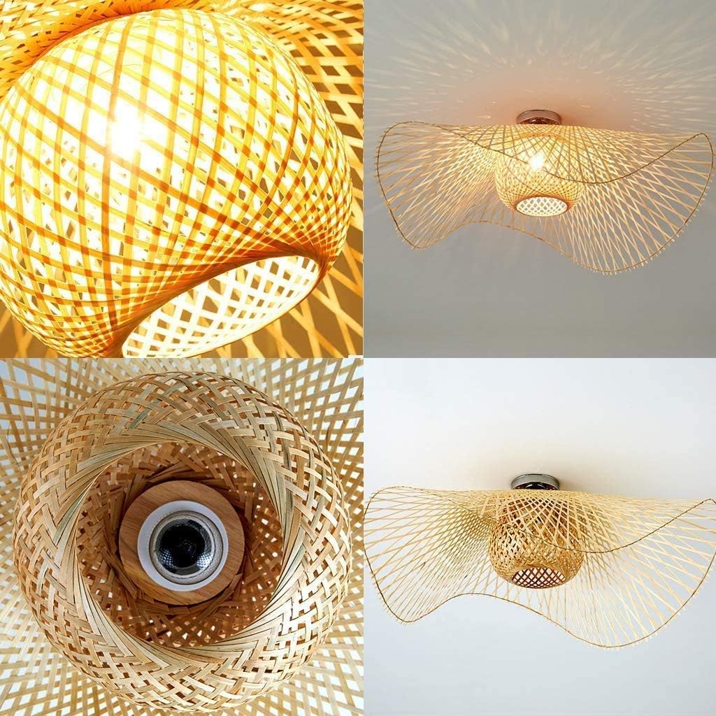 Plafonnier rétro, abat-jour en rotin, E27, décoration de salon, lampe suspendue pour café-bar, éclairage de chambre d'enfant - 4
