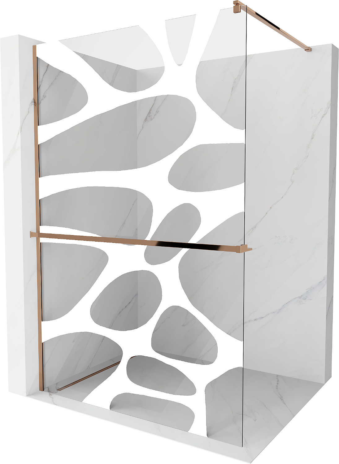 Mexen Kioto+ ścianka prysznicowa z półką Walk-in 90 x 200 cm, biała fala, różowe złoto - 800-090-121-60-97