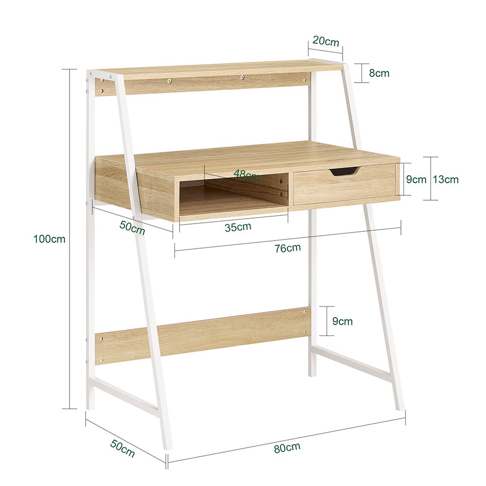 SoBuy FWT63-N Bureau Informatique Table Plan de Travail avec tiroir et étagère Cadre métal, Naturel - 3
