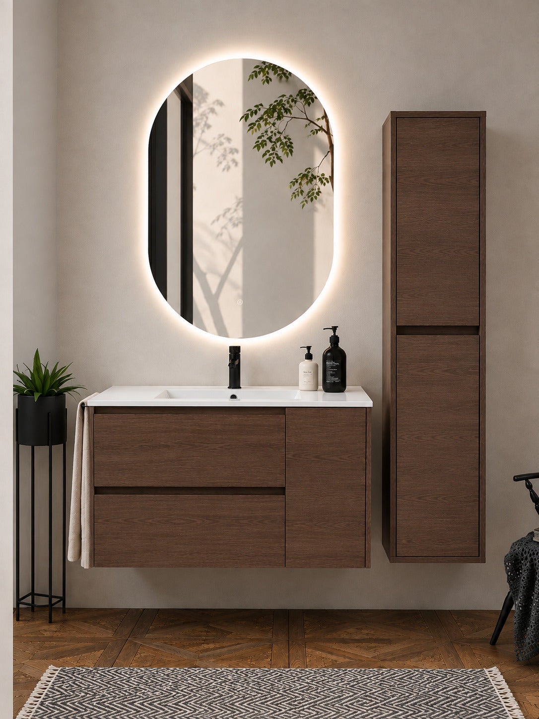 Mobilier de baie cu lavoar ORIGENBATH ITACA fără oglindă 100x45 cm frasin tea cu coloană