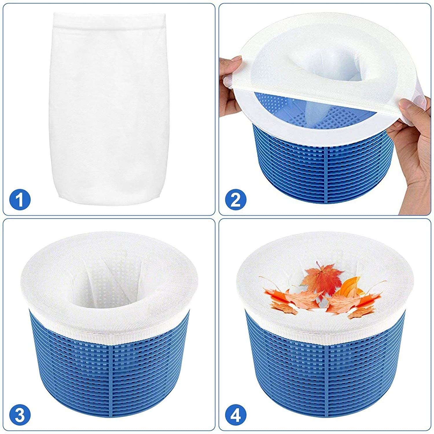 Calcetines para skimmer de piscina (30 unidades) - Nylon súper fino - Reutilizables - Resistentes al polvo - Filtro de piscina - Mantenimiento de pisc - 2