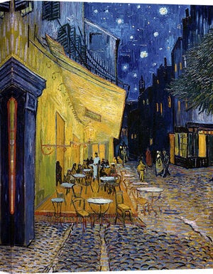 Quadro Su Tela 'Notte Stellata' Di Van Gogh - 50x70cm Con Cornice In Legno Naturale - Pronto Da Appendere