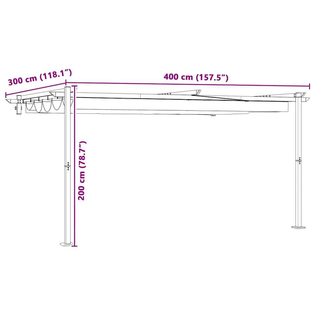 vidaXL Gazebo Montado en la Pared Antracita 3 x 4 m Acero - 3