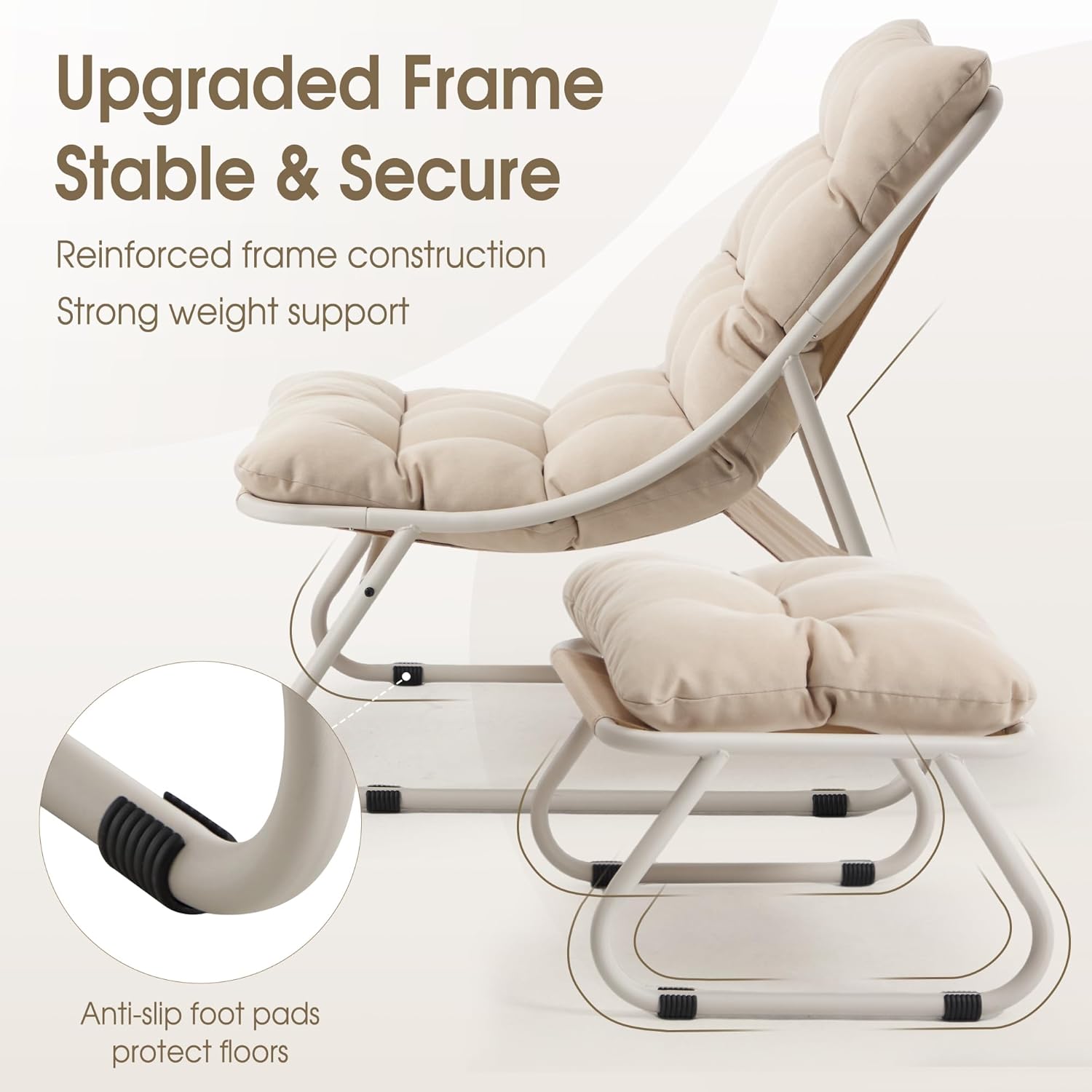 Fauteuil extérieur en acier avec coussin, pouf offert, chaise de jardin moderne pour terrasse et balcon - 3