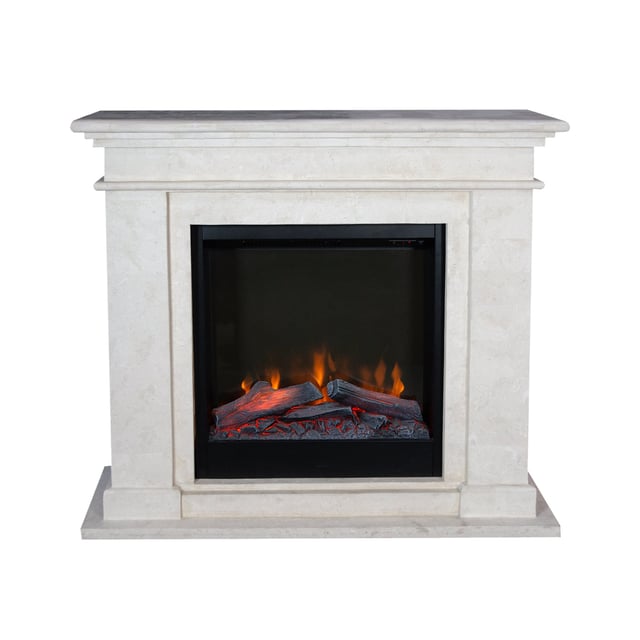 Xaralyn | Cheminée électrique Kos ELE-SWU - Habillage de cheminée en pierre naturelle blanche - Chauffage 1500 Watt - Télécommande