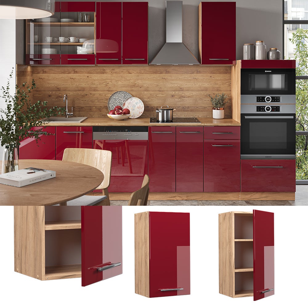 Vicco Elément haut de cuisine Fame-Line, Rouge bordeaux Haute brillance, 40cm - 2