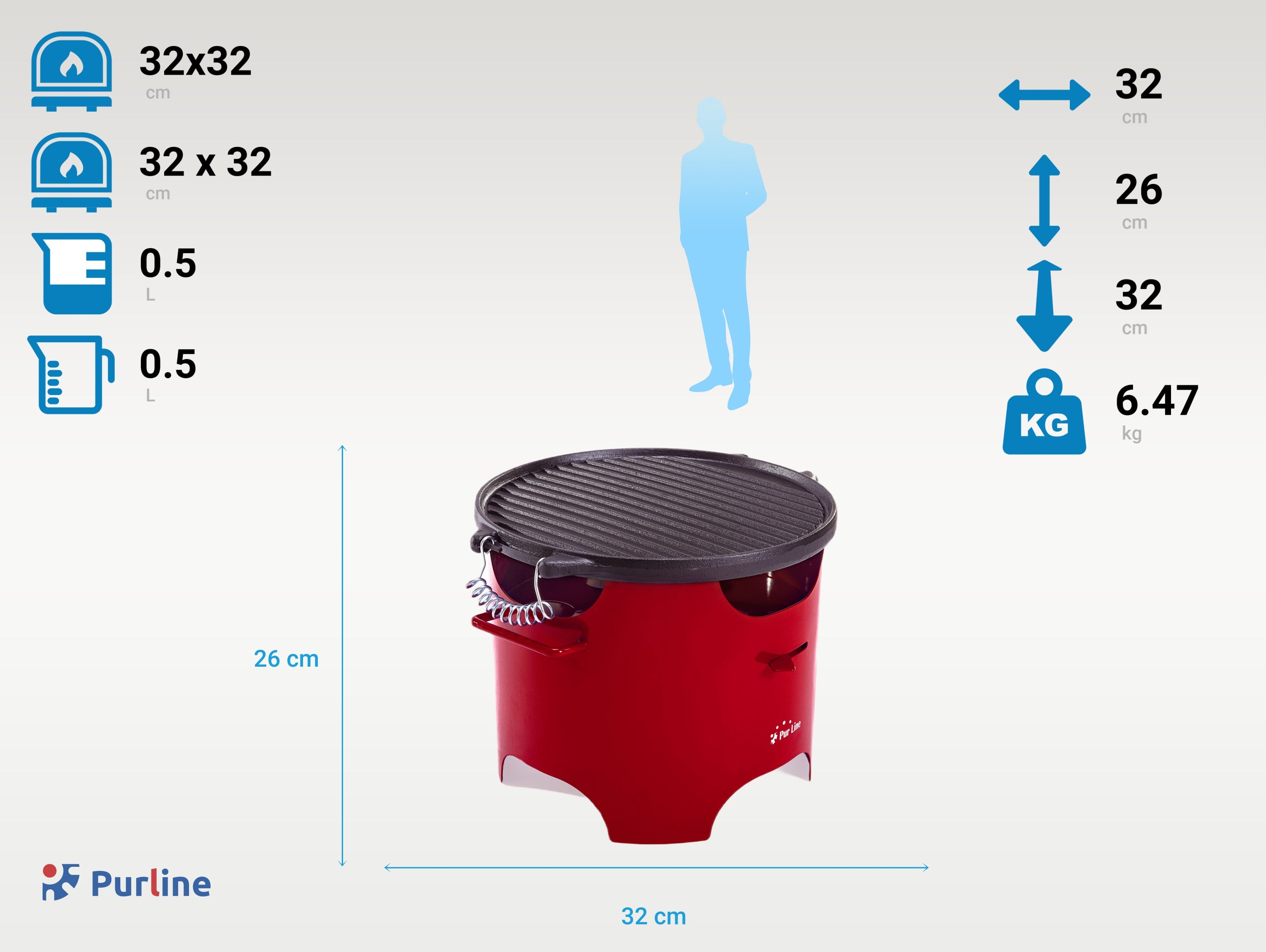 Barbecue a biocombustibile serbatoio 0,5L senza fumo in acciaio rosso e piastra tonda in ghisa - 5