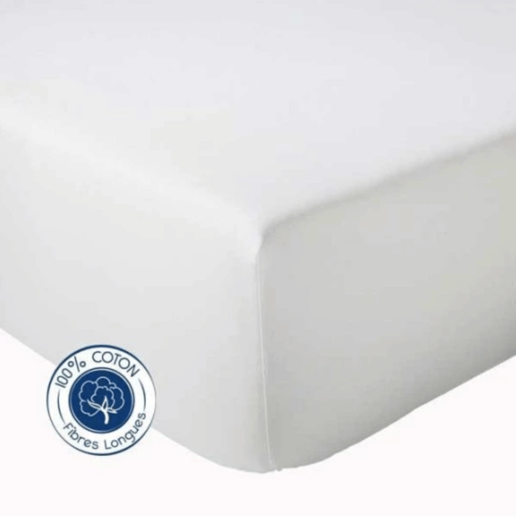 Drap-housse coton - Bonnet 50 cm - 160x200 blanc