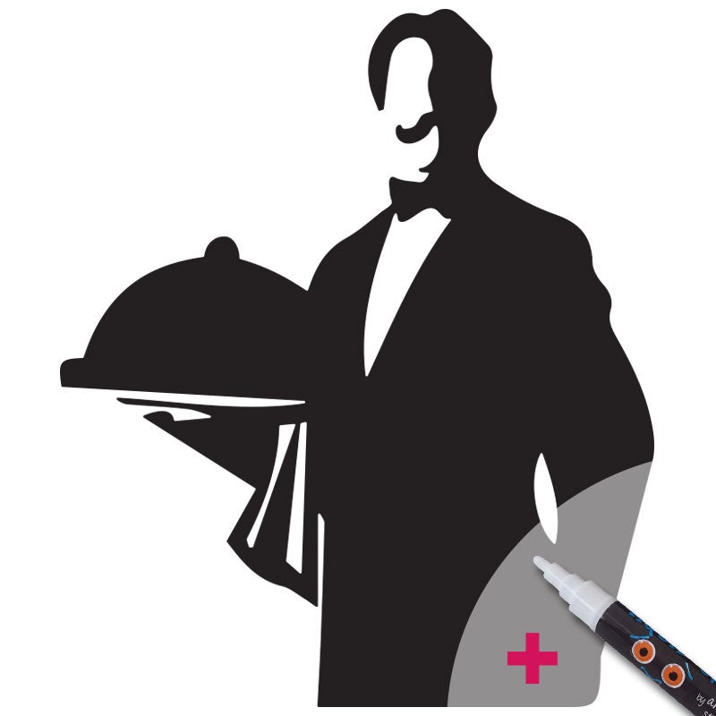 Adesivo lavagna cameriere + bianco gesso liquido - Sticker adesivo - adesivi murali - 90x75cm - 4