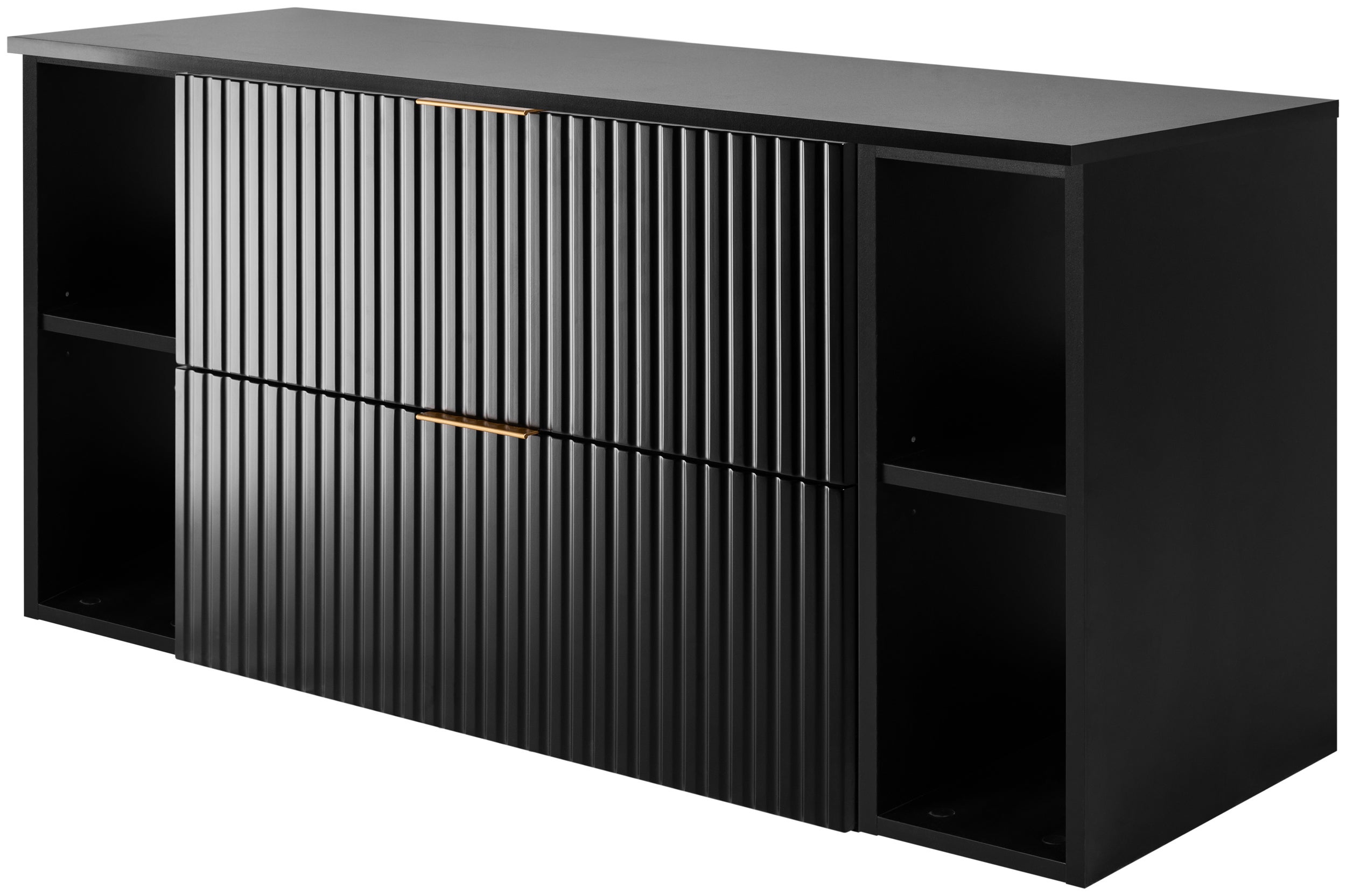 Szafka łazienkowa FLOW 120 cm czarna z regałami blat ryflowany front