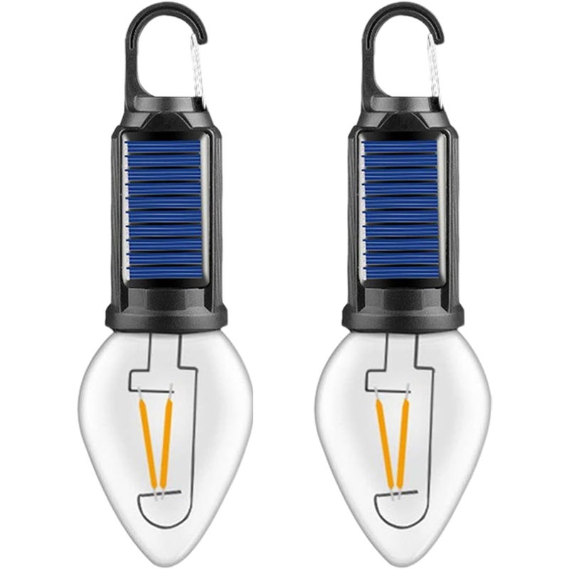 Zestaw 2 lampek namiotowych LED zasilanych energią słoneczną, wodoodpornych, zasilanych energią słoneczną, z 3 trybami oświetlenia awaryjnego