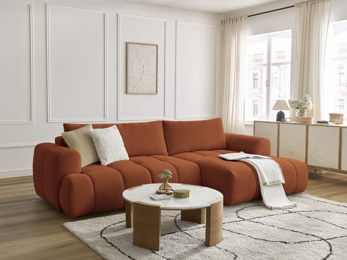 Canapé d'angle convertible FUJI tissu lisse BOBOCHIC 3 places Orange ...