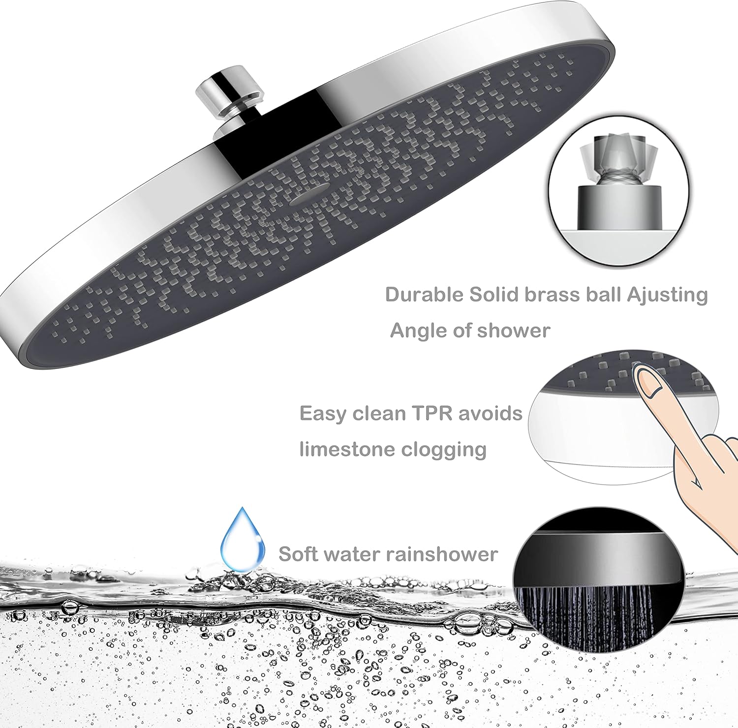 Pommeau de douche de qualité supérieure 260 mm. Douche de massage pour spa (chrome) - 4