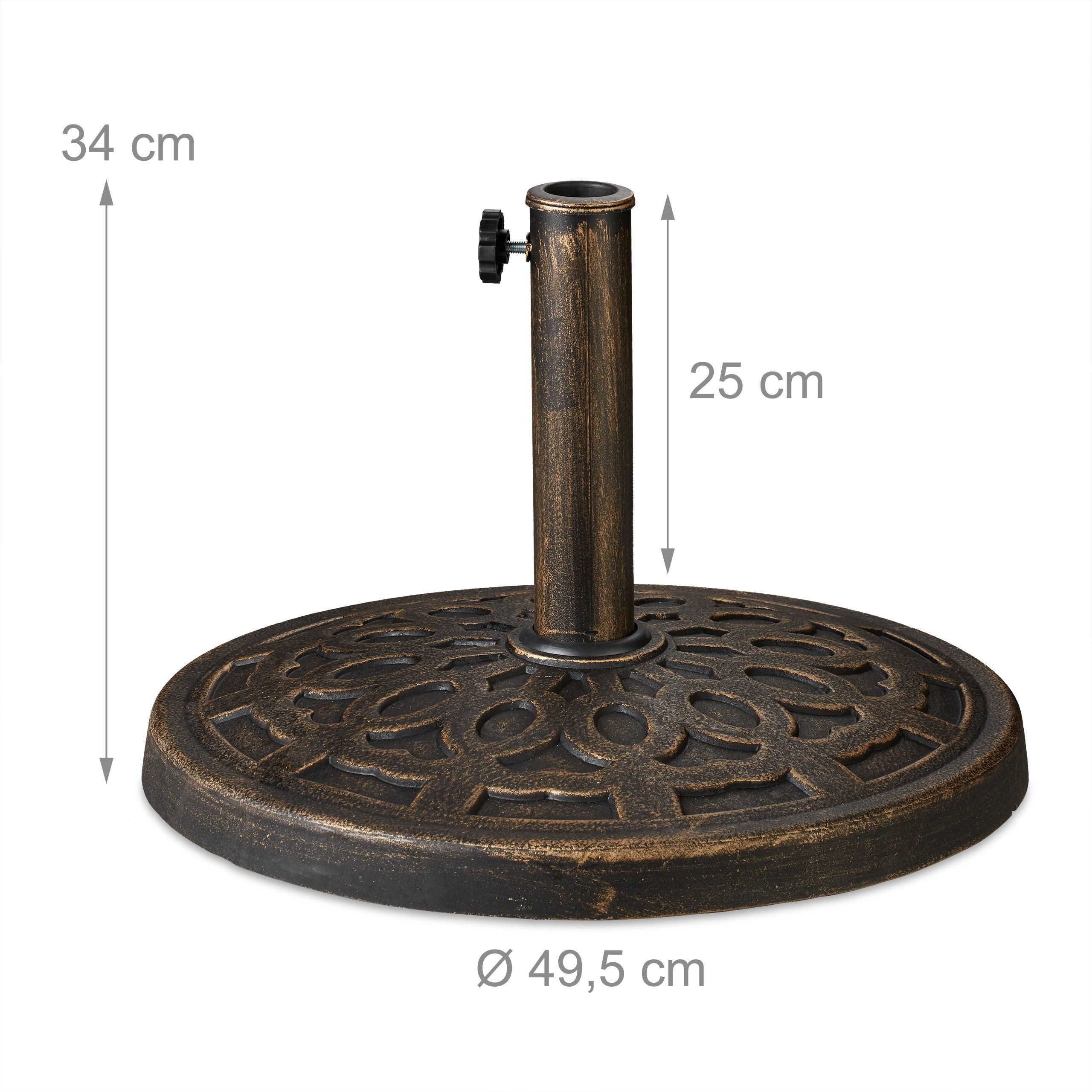 Support à parasol, pour des barres de 38-50 mm résistant aux intempéries, Ø49,5cm, jardin, aspect fonte, brun, Relaxdays - 4